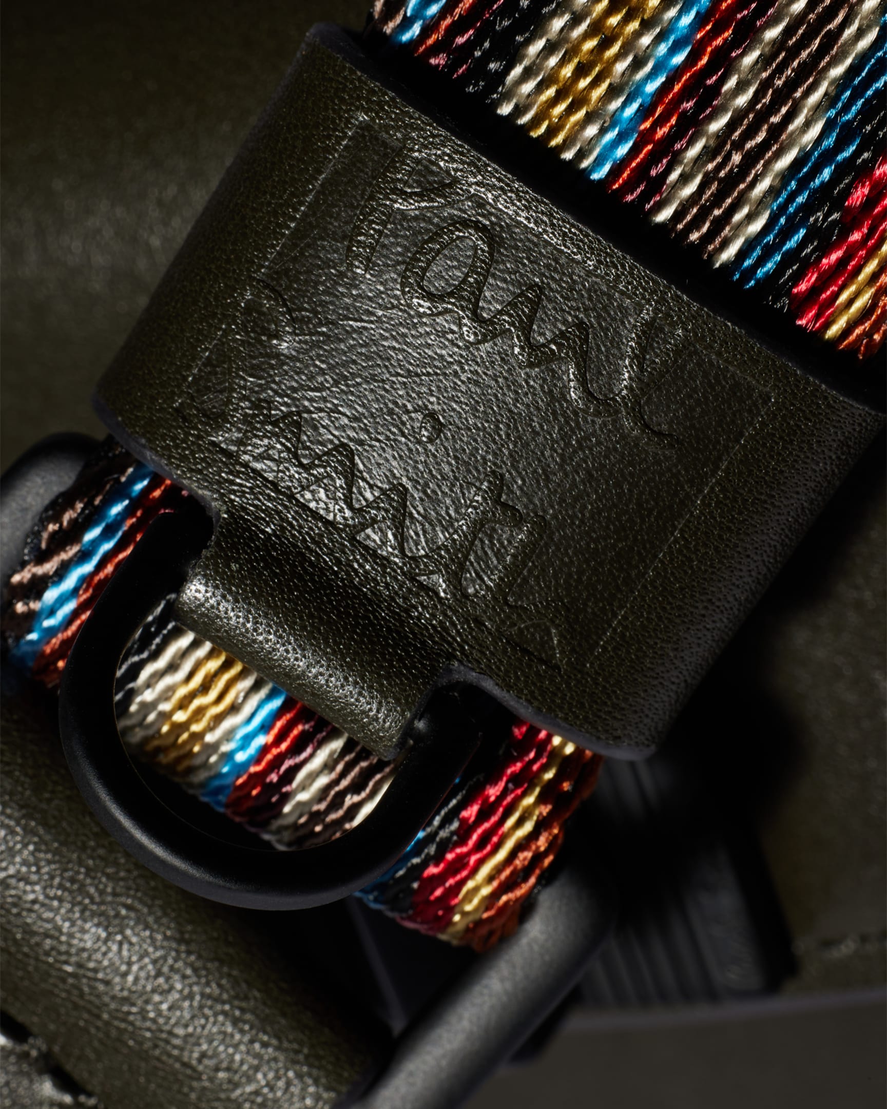 Detail View - Dark Green Leather 'Signature Stripe' Strap Phone Bag Paul Smith