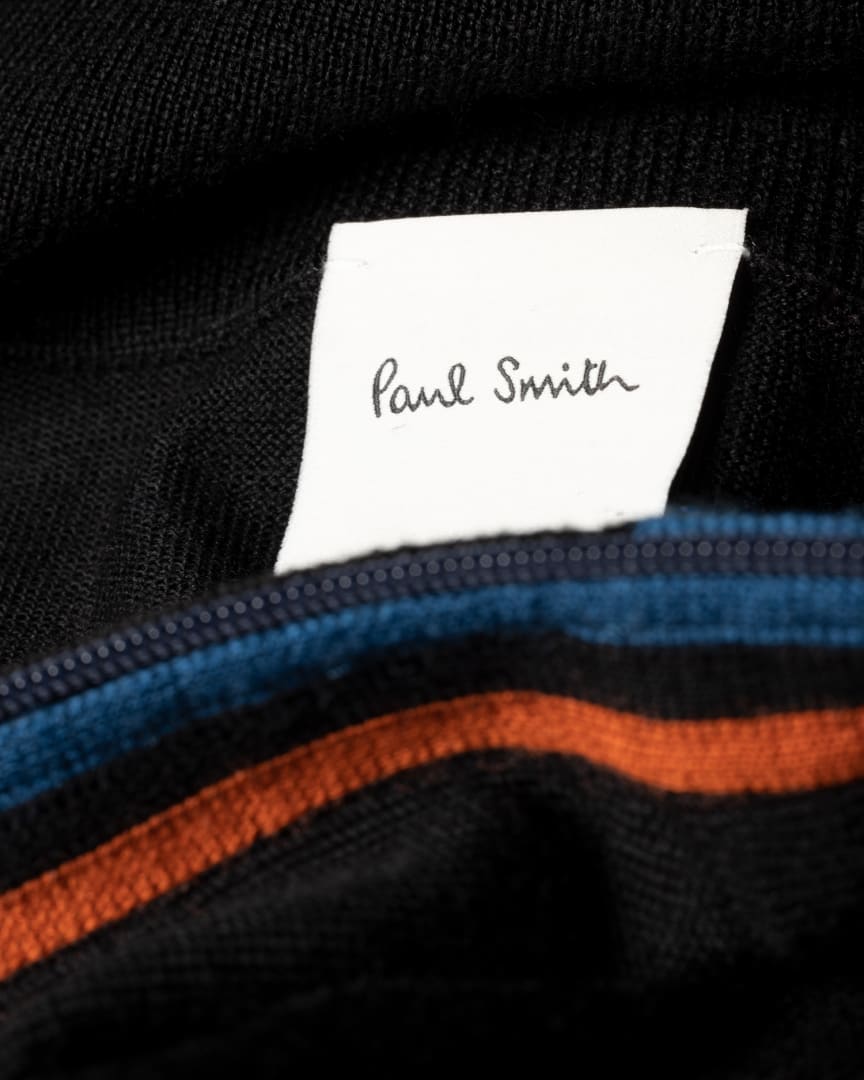 Detail View - Black Washable Wool 'Artist Stripe' Zip-Through Cardigan Paul Smith