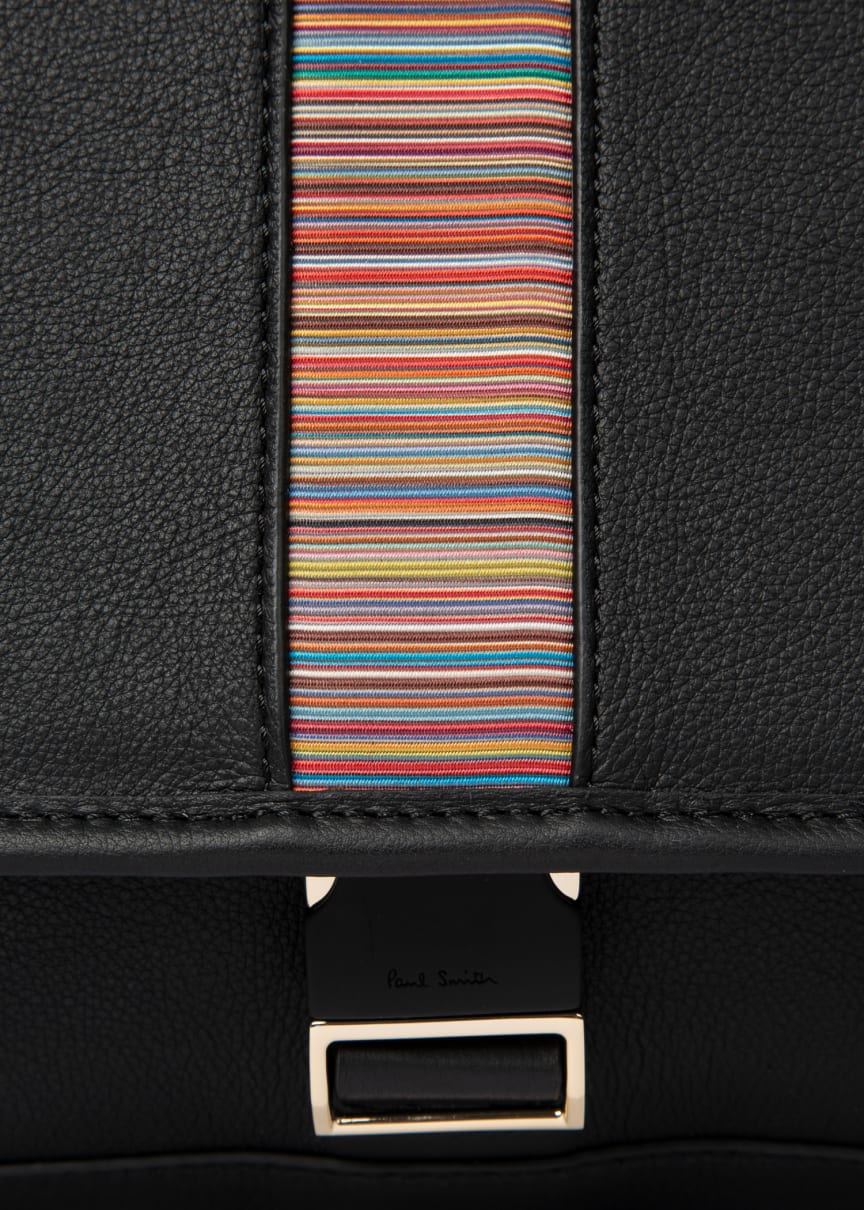 Detail View - Black Leather 'Signature Stripe' Messenger Bag Paul Smith