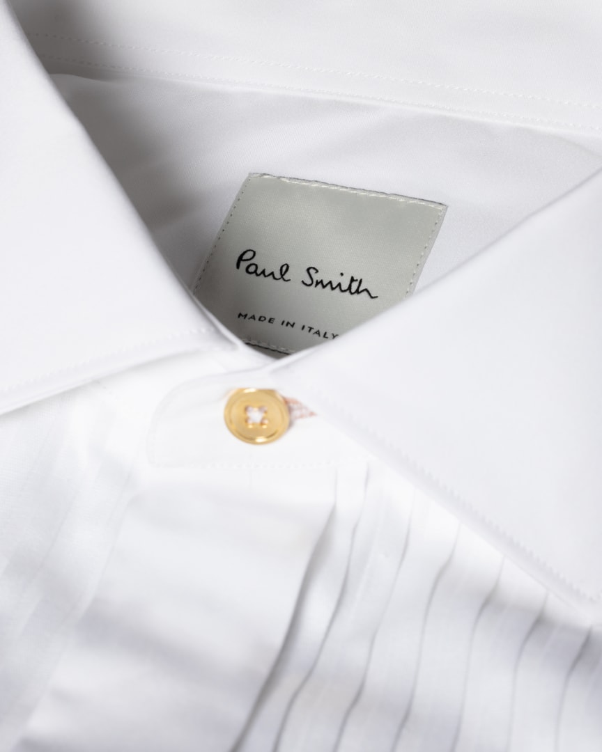 Detail View - Tailored-Fit White Pleated-Bib Cotton Evening Shirt With 'Artist Stripe' Double-Cuff Paul Smith