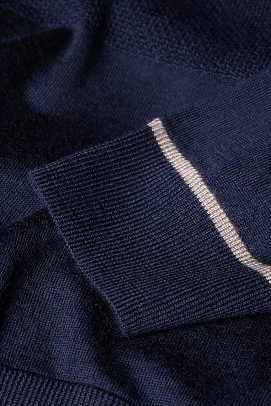 Detail View - Navy Washable Merino Wool Zip-Neck Sweater Paul Smith
