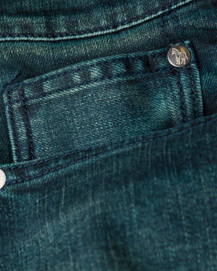 Detail View - Standard-Fit 'Crosshatch Stretch' Blue Over-Dye Jeans Paul Smith 