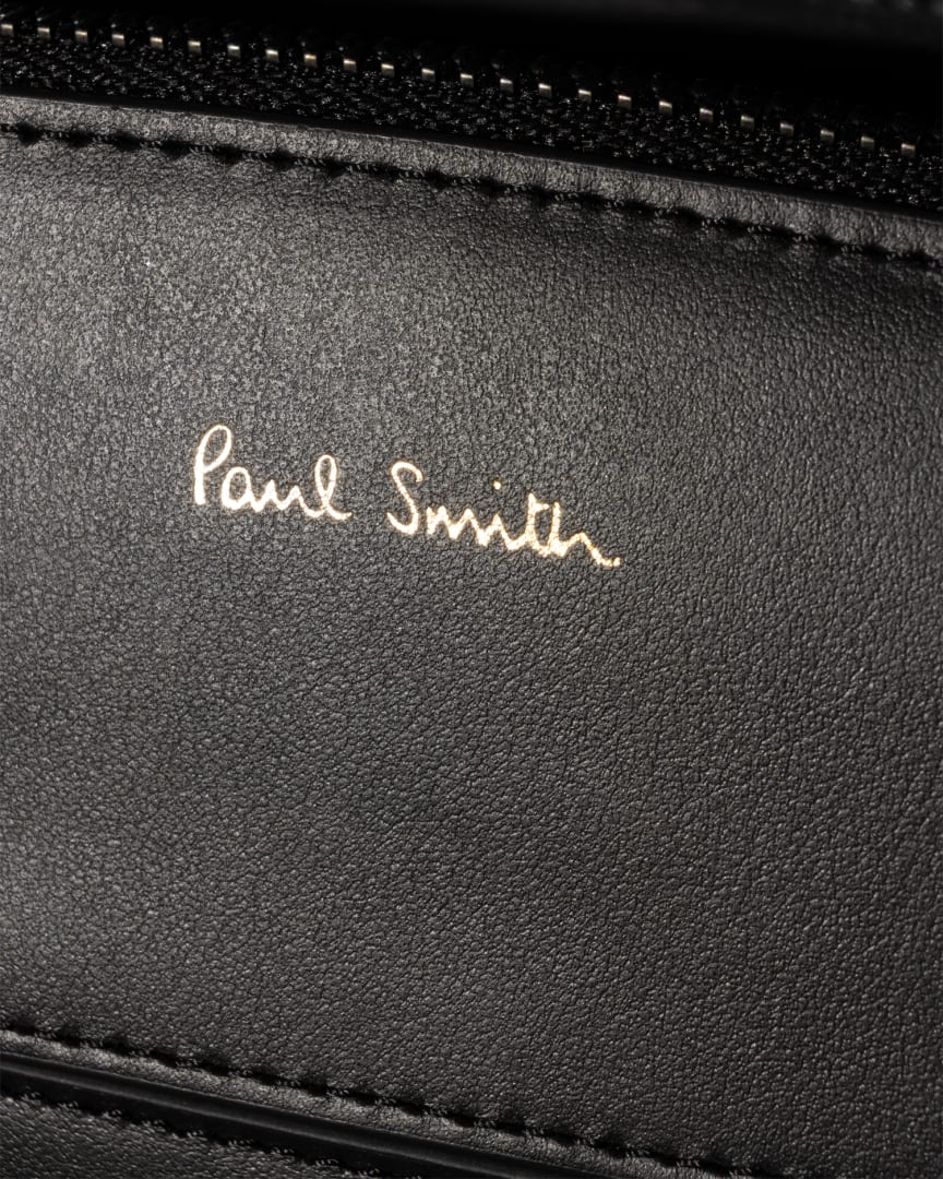 Detail View - Black Leather 'Signature Stripe' Double Zip Folio Paul Smith
