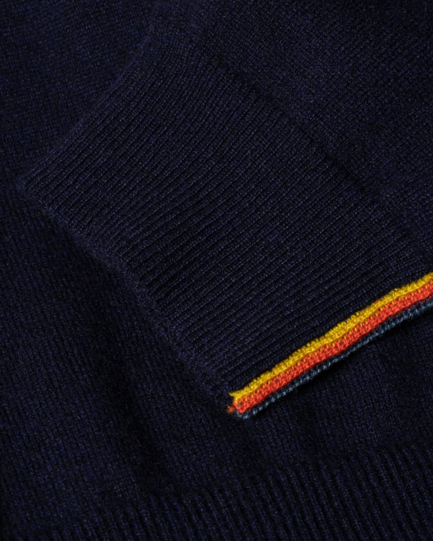 Detail View - Navy Cashmere Zip-Neck Sweater Paull Smith