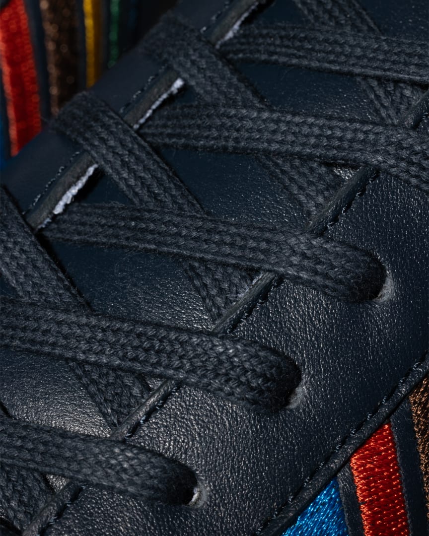 Detail View - Navy Leather 'Sports Stripe' 'Rex' Trainers Paul Smith