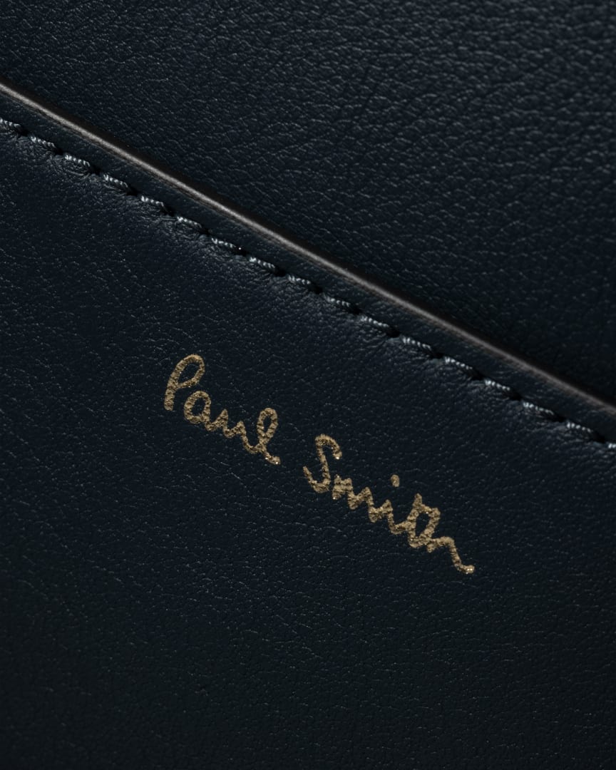 Detail View - Dark Blue Leather 'Signature Stripe' Backpack Paul Smith
