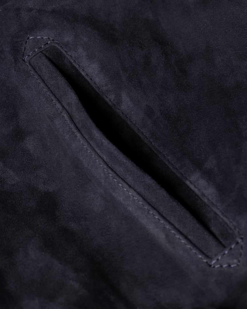 2010024 Black-Blue Suede Look Bomber Jacket