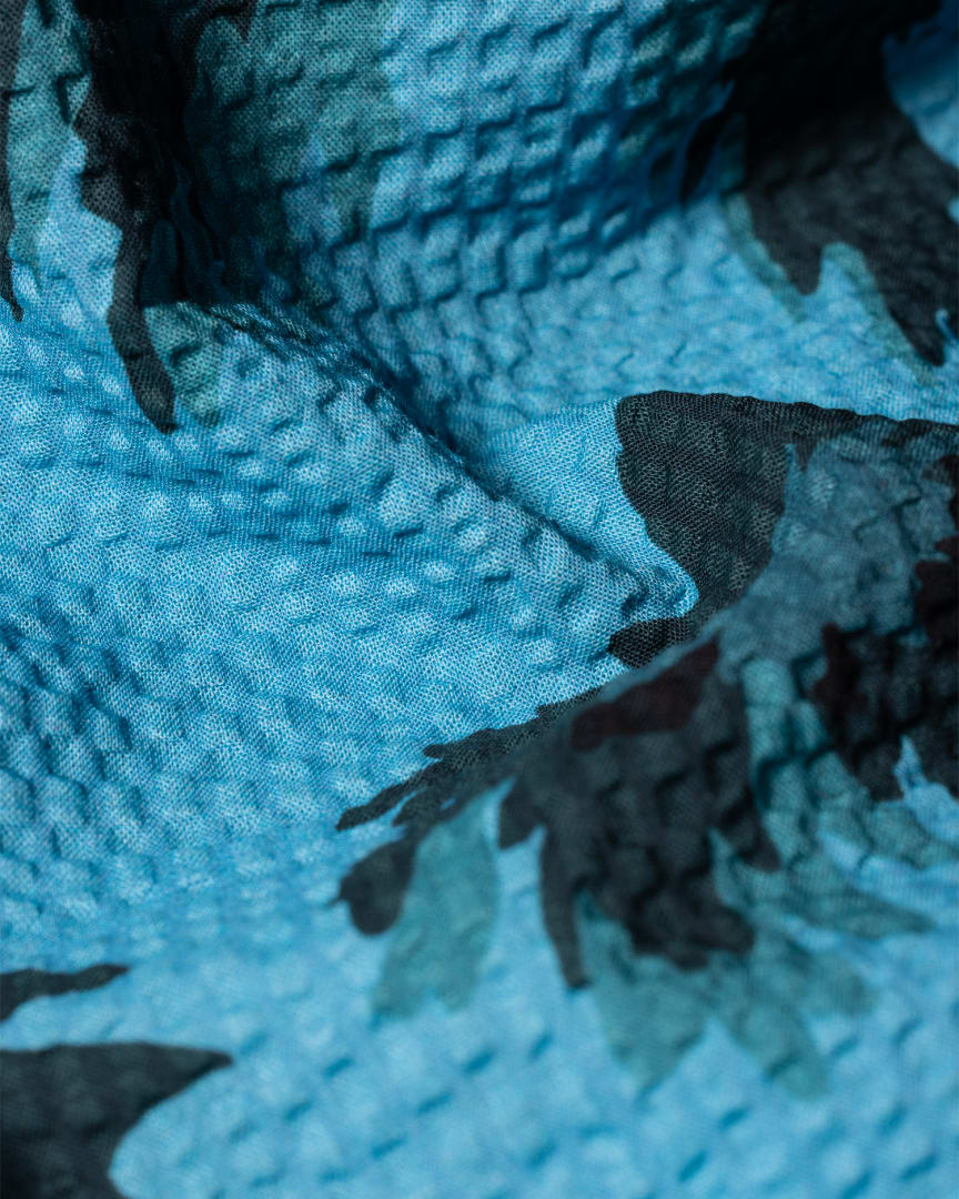 Detail View -Blue 'Palmera' Print Cotton Seersucker Shirt Paul Smith