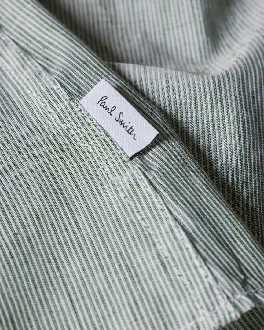 Detail View - Tailored-Fit Green Cotton-Linen Fine Stripe Shirt Paul Smith