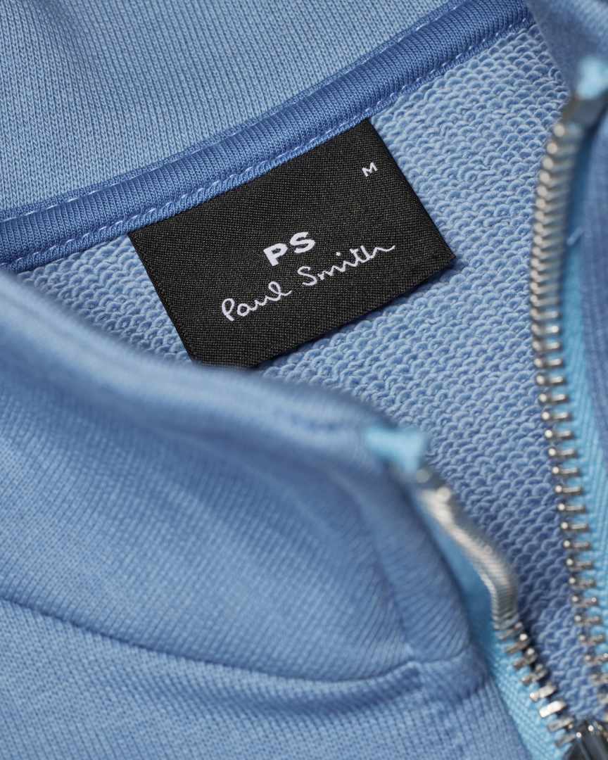 Detail View - Light Blue Zebra Logo Zip-Neck Sweatshirt Paul Smith