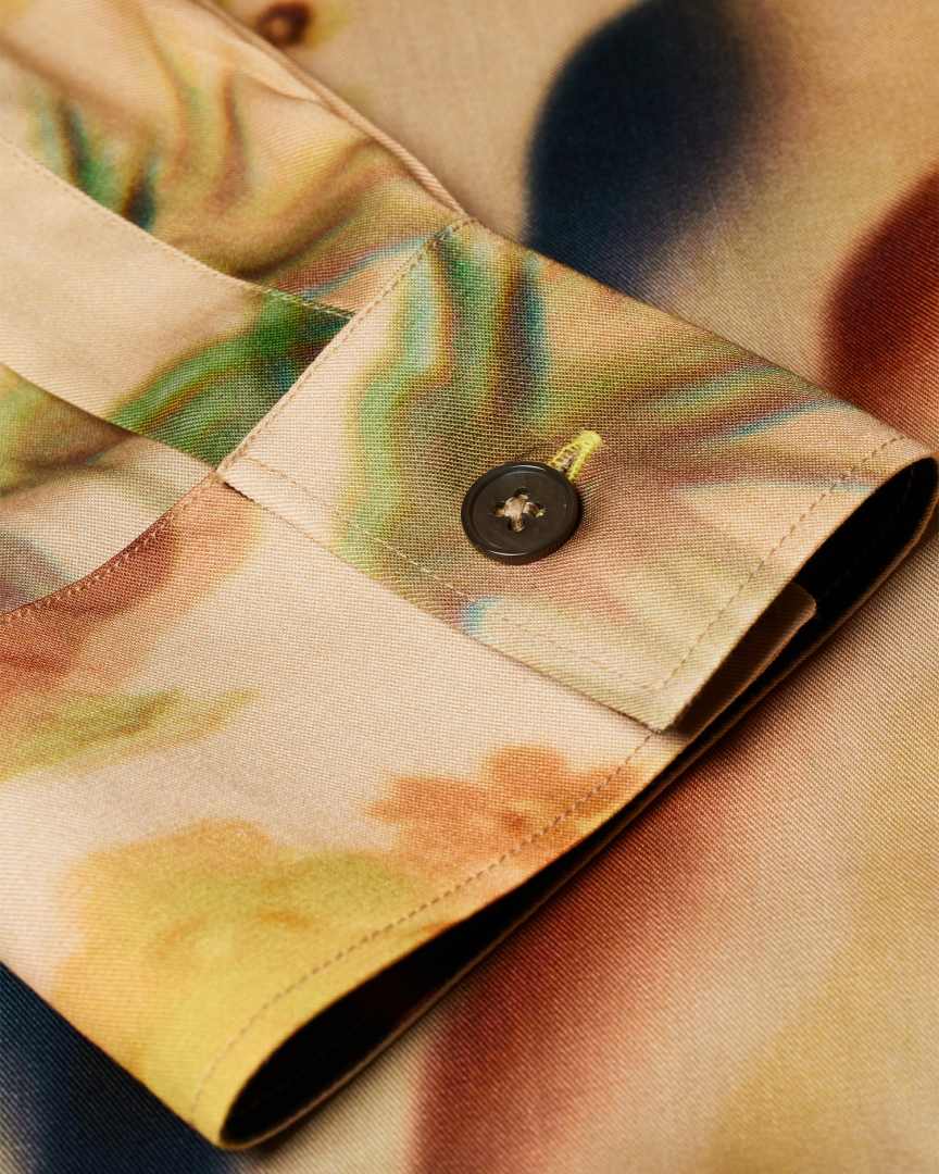 Men's Beige 'Lumiere' Print Lyocell Shirt
