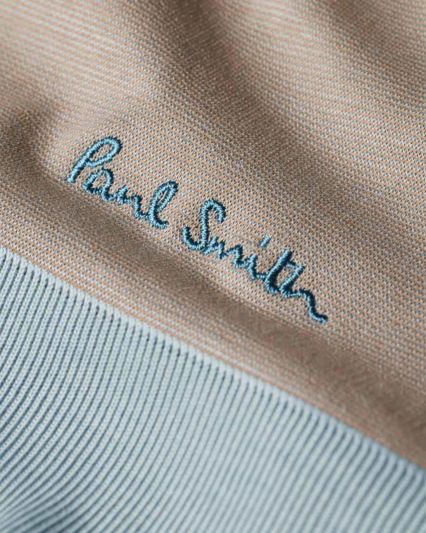 Men's Light Blue And Grey Zip Polo Shirt