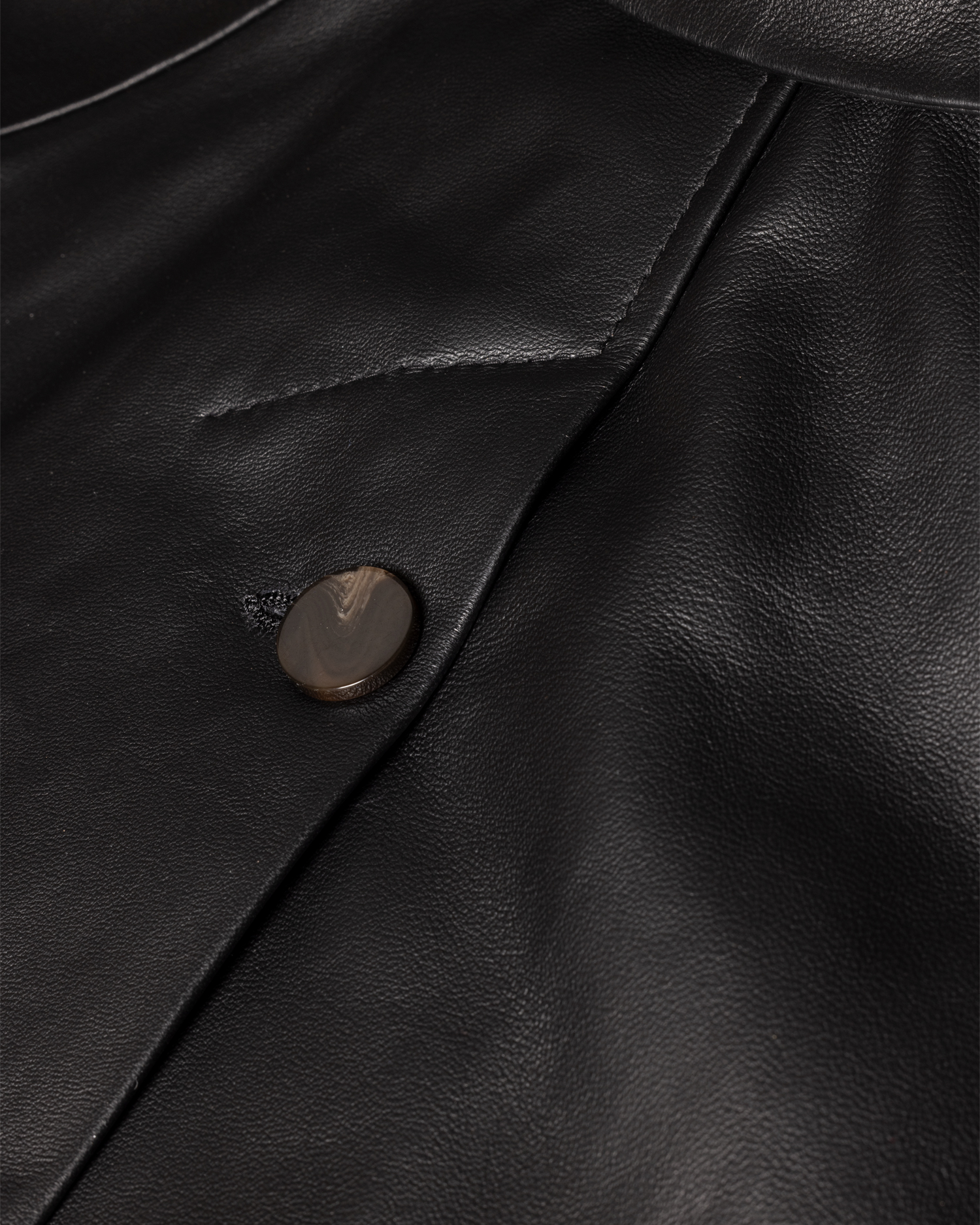 Women's Black Leather Swing Jacket With Button Back