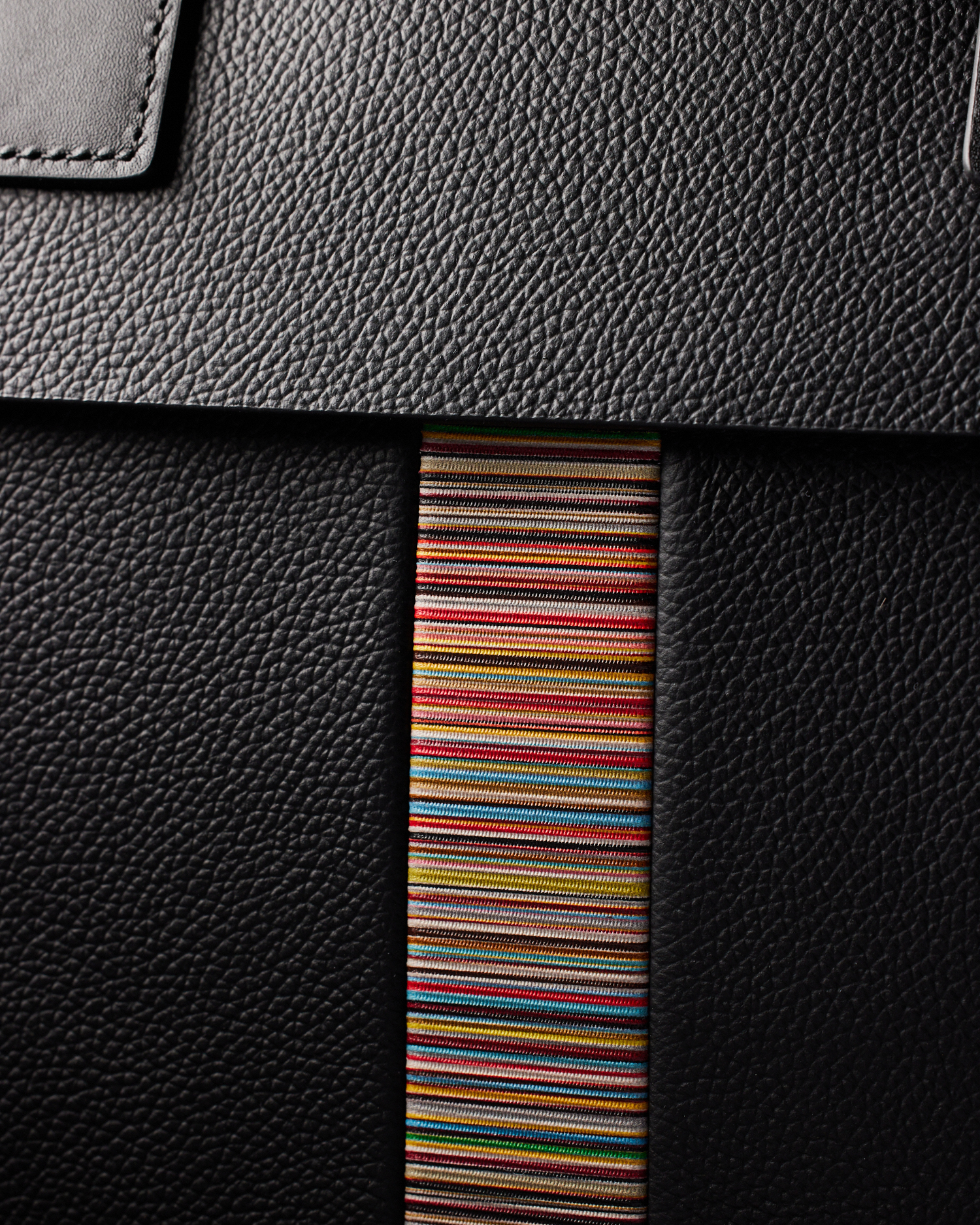 Men's Black Leather 'Signature Stripe' Trim Double-Zip Folio