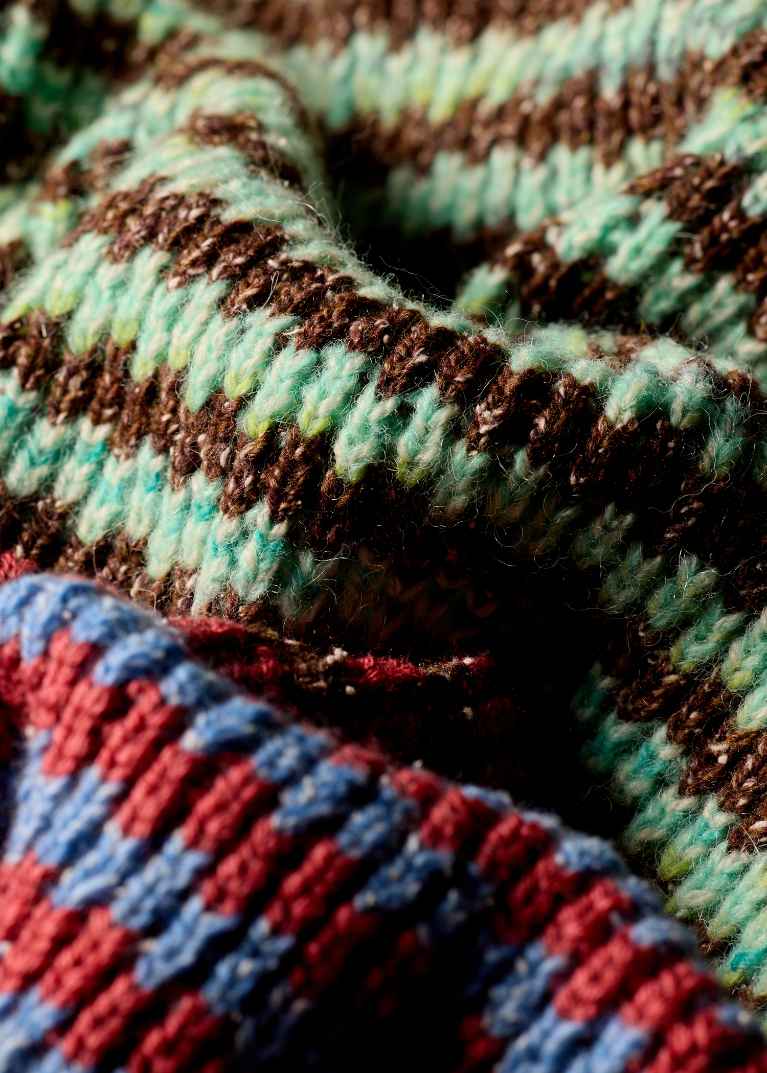 Women's Green Textured Stripe Knitted Sweater