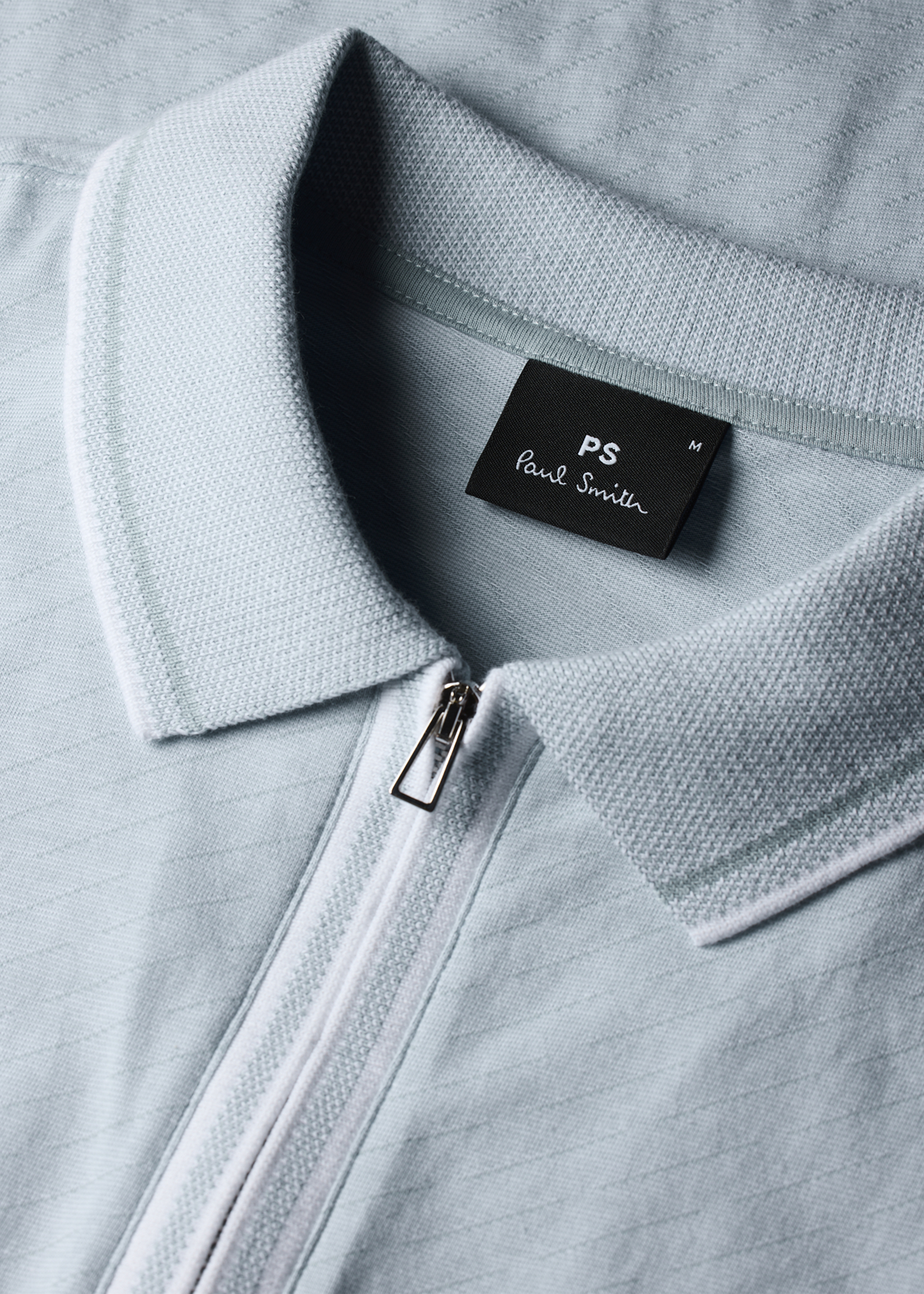 Men's Pale Blue Jacquard Zip-Neck Polo Shirt