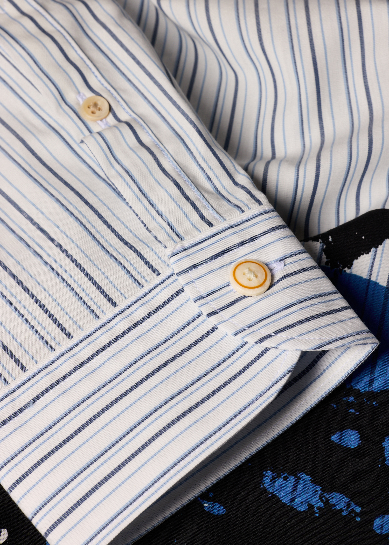 Men's Blue Stripe 'Zine Floral' Print Shirt